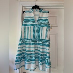 Teal & White Patterned Dress